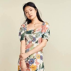 FARM RIO Vintage Garden Midi Puffed Sleeve Dress